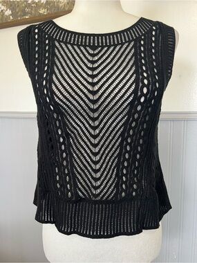 MNG Sheer Open Knit Tank Top / Black / Size: Small / Glam Goth / Grunge / Fall